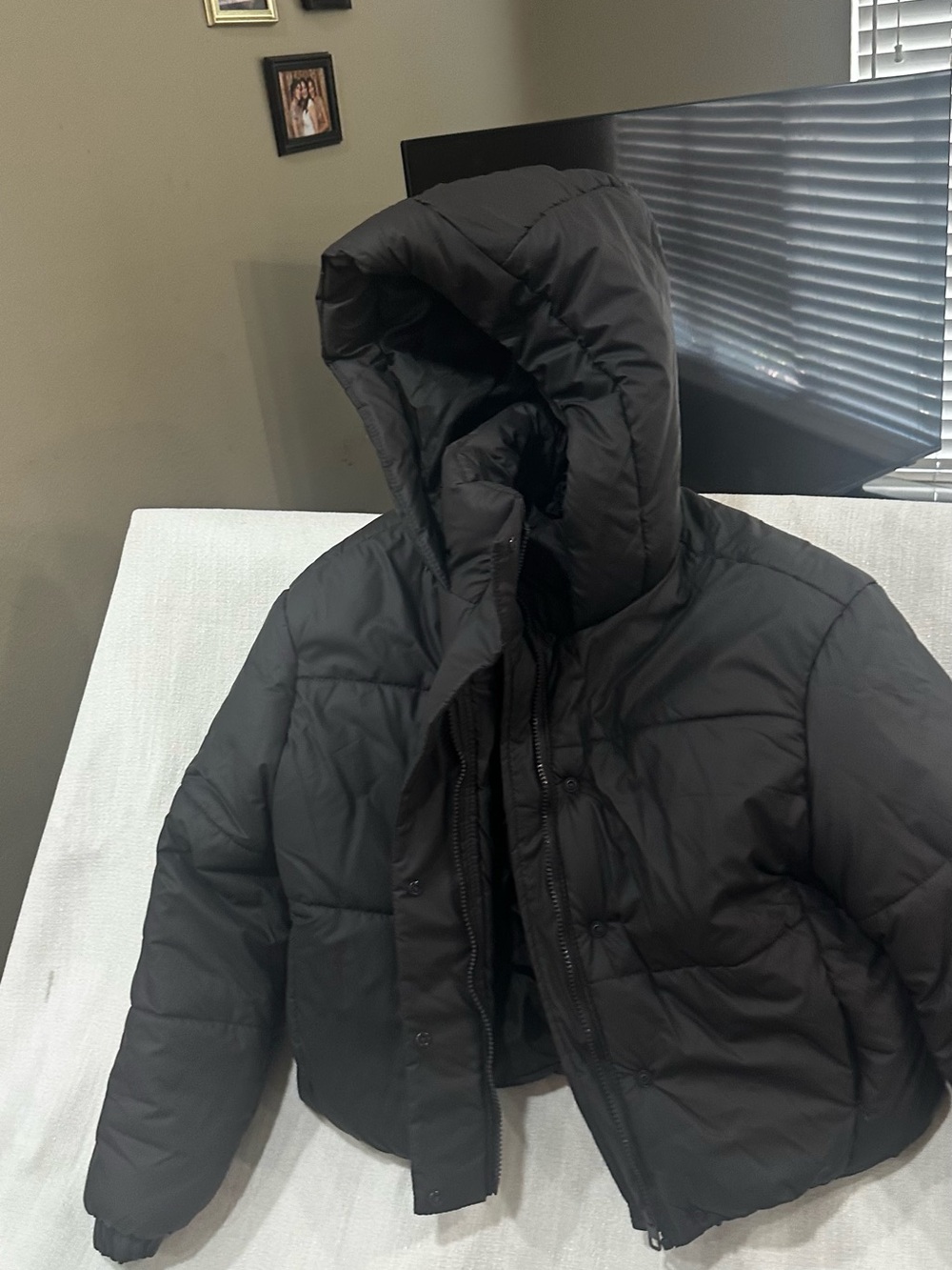 Women's Black Hooded Puffer Jacket - Lightweight Warmth